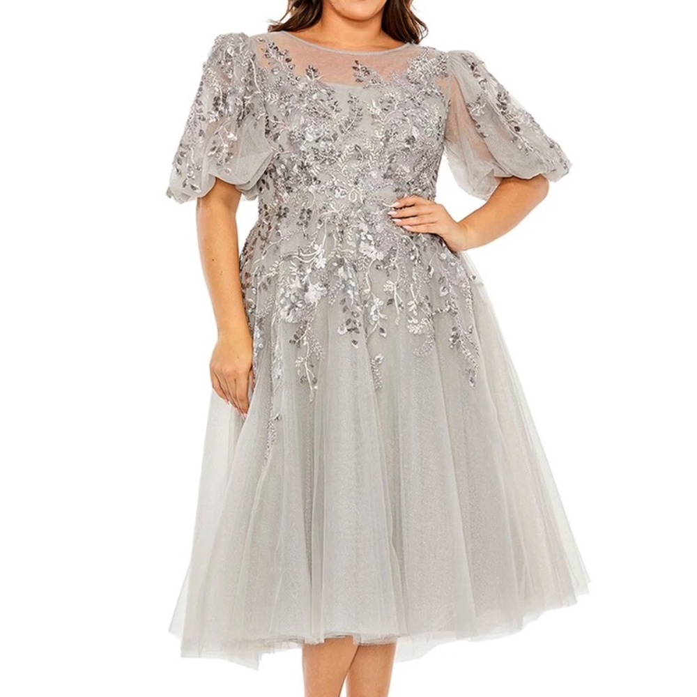 ✔️#63 BNWT Mac Duggal 20475 Puff Sleeve Embroidered Dress